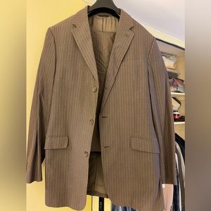 Gently-worn brown-striped suit; Jacket 48 Long; Pants 38/32; Dry-cleaned